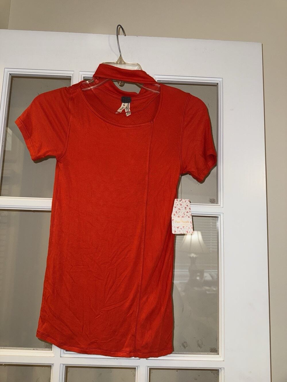 We The Free Womens Choker Top Size Small Flame Orange Red Ribbed Knit Tee NWT